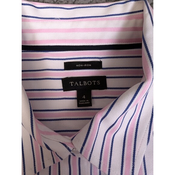 Talbots Shirt Womens Size 4 Long Sleeve Button Up Collared Non Iron Pink Stripe - Picture 4 of 12